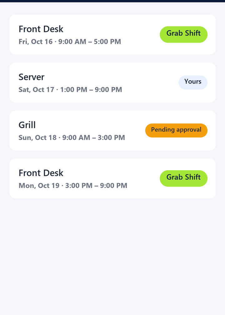 Shift board with swap statuses