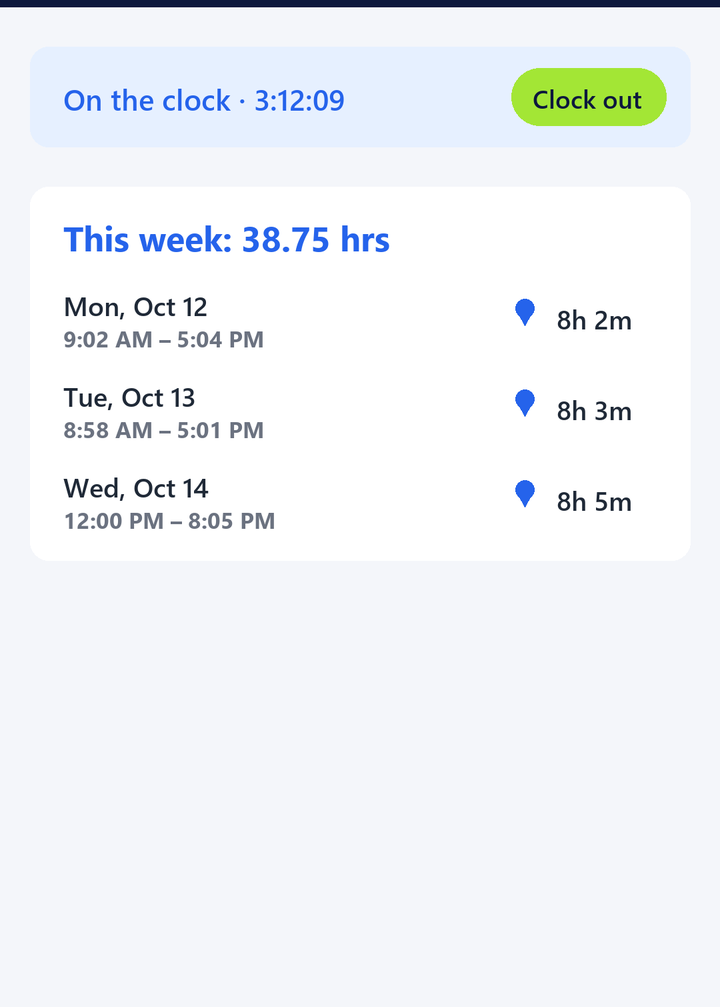 GPS time clock and timecard